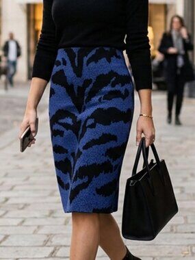Carlisle chic navy and black zebra print pencil skirt
